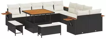 vidaXL Gartensofa-Set mit Kissen, 13-tlg., Schwarz/Creme (3363225)