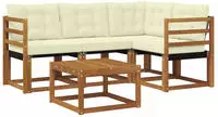 vidaXL Outdoor-Sofagarnitur mit Kissen 5 pcs Natur und Creme