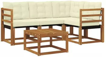 vidaXL Outdoor-Sofagarnitur mit Kissen 5-tlg., Natur und Creme (3368629)