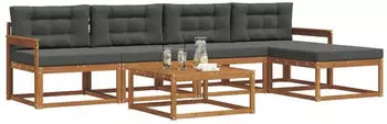 vidaXL Outdoor-Sofagarnitur mit Kissen 6-tlg., Natur/Anthrazit (3367465)
