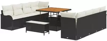 vidaXL Gartenlounge-Set 11-teilig Poly-Rattan Schwarz (3362245)