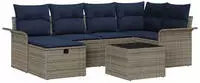 vidaXL Gartensofa-set mit Kissen 7 pcs Grau und Marineblau Poly-Rattan