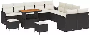 vidaXL Garten-Sofagarnitur 13-teilig h&ouml;henverstellbar Poly-Rattan Schwarz (3362325)