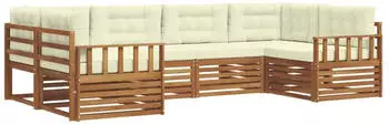 vidaXL Garten-Sofaset 6-tlg. Akazienholz Massiv, Natur & Creme (3374010)