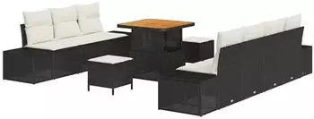 vidaXL Garten-Lounge-Set mit Kissen, 10-tlg., Poly-Rattan, Schwarz (3362745)