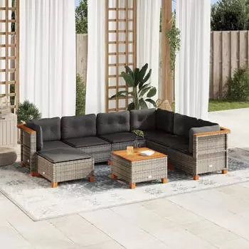 vidaXL Garten-Sofagarnitur 7-tlg. mit Kissen Poly Rattan Grau (3261939)