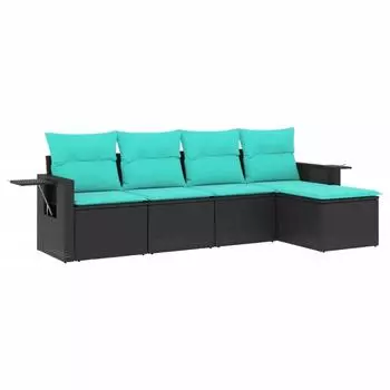 vidaXL Gartensofa-Set 5-teilig mit Kissen, Polyrattan Schwarz (3220086)