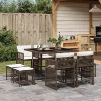 vidaXL 17-tlg. Garten-Essgruppe mit Kissen Grau Poly Rattan