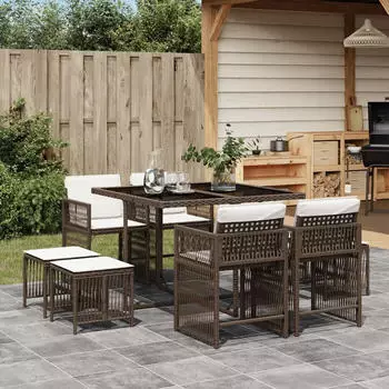 vidaXL Garten-Essgruppe 17-tlg. mit Kissen Poly Rattan Grau (3211724)