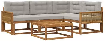 vidaXL Outdoor-Sofagarnitur mit Kissen 5-teilig Natur/Hellgrau (3382549)