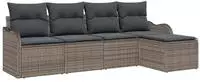 vidaXL Garten-Sofa-Set mit Kissen mit Speicher 5 pcs Grau Poly Rattan
