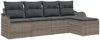 vidaXL Garten-Sofa-Set 5-teilig mit Kissen, Poly-Rattan, Grau (3354328)