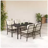 vidaXL 5-tlg. Garten-Essgruppe mit Kissen Braun Poly Rattan