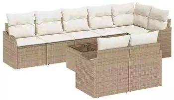 vidaXL Garten-Sofa-Set mit Stauraum 9-tlg. Poly-Rattan Beige/Wei&szlig; (3354430)