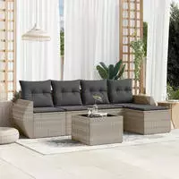 vidaXL 6-tlg. Garten-Sofagarnitur mit Kissen Grau Poly Rattan