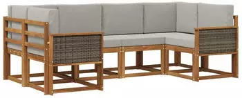 vidaXL Outdoor-Sofagarnitur mit Kissen 6-tlg. Natur/Hellgrau (3385487)