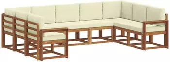 vidaXL Outdoor-Sofagarnitur mit Kissen 9-teilig, Natur/Creme (3366988)