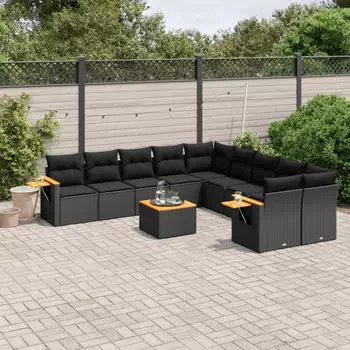 vidaXL Garten-Sofagarnitur 10-tlg. mit Kissen Poly Rattan Beige (3259595)