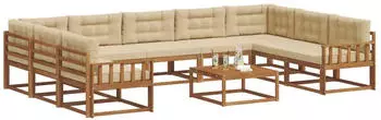 vidaXL Outdoor-Sofagarnitur mit Kissen 10-tlg., Natur/Beige (3368201)