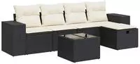 vidaXL 6-tlg. Garten-Sofagarnitur mit Kissen Schwarz Poly Rattan