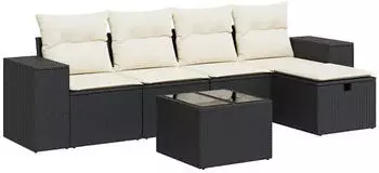 vidaXL Garten-Sofagarnitur 6-tlg. mit Kissen, Poly Rattan, Schwarz (3325672)