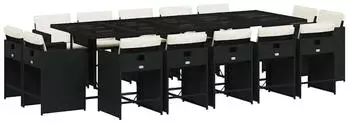 vidaXL Garten-Essgruppe 15-tlg. mit Kissen, Poly Rattan, Schwarz (3211230)