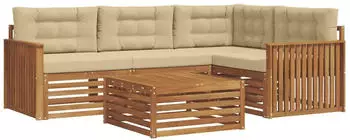 vidaXL Outdoor-Sofagarnitur mit Kissen 5-tlg., Natur/Beige (3373418)