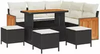 vidaXL Gartensofa-set mit Kissen 9 pcs Schwarz und Creme Poly-Rattan