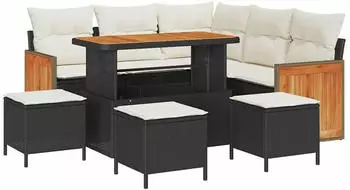 vidaXL Gartensofa-Set mit Kissen 9-tlg. Poly-Rattan Schwarz/Creme (3365260)