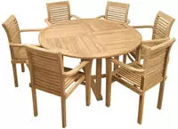 Endorphin Gartenm&ouml;bel Set 7tlg. Teakholz, Tisch rund 140cm, mit 6 St&uuml;hlen...
