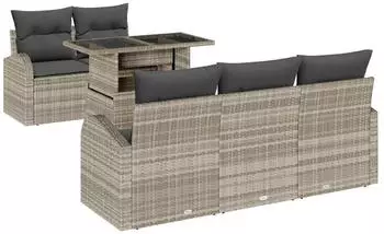 vidaXL Garten-Sofa-Set mit Kissen 6-tlg. Hellgrau Poly Rattan (3348558)