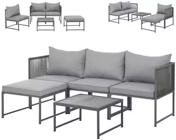Svita Detroit Modulares Polyrattan Ecksofa-Set mit Tisch und Kissen, Grau (91971)