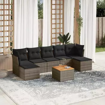 vidaXL Garten-Sofagarnitur 8-tlg. mit Kissen, Poly Rattan, Beige (3223776)