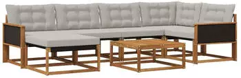 vidaXL Outdoor-Sofagarnitur mit Kissen 7-tlg. Natur/Hellgrau (3381543)