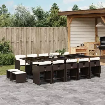 vidaXL Garten-Essgruppe 9-tlg. mit Kissen, Poly Rattan, Schwarz (3211135)