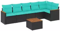 vidaXL 7-teiliges Gartensofa-Set mit Kissen, schwarzes Polyrattan