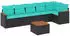 vidaXL Gartensofa-Set 7-teilig mit Kissen, Polyrattan Schwarz (3225994)