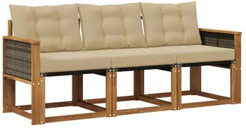 vidaXL Outdoor-Sofagarnitur mit Kissen 3-tlg. Natur und Beige (3381741)