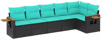vidaXL Garten-Sofagarnitur 6-tlg. mit Kissen, Poly Rattan, Schwarz (3226827)