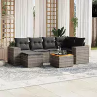 vidaXL 7-tlg. Garten-Sofagarnitur mit Kissen Beige Poly Rattan