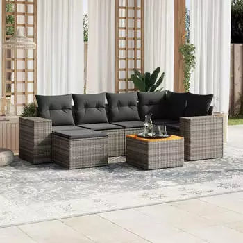 vidaXL Garten-Sofagarnitur 7-tlg. mit Kissen Poly Rattan Beige (3257879)