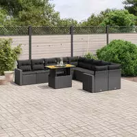 vidaXL 11-tlg. Garten-Sofagarnitur mit Kissen Beige Poly Rattan