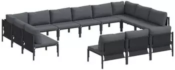 vidaXL Gartenlounge-Set mit Kissen 13-tlg. Stahl Schwarz (3379022)