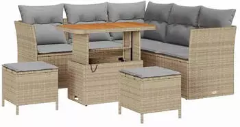 vidaXL Gartenlounge-Set 8-tlg. Beige Poly-Rattan (3361487)