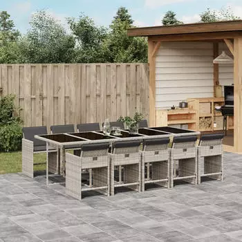 vidaXL Garten-Essgruppe 7-tlg. mit Kissen Poly Rattan Grau (3211094)