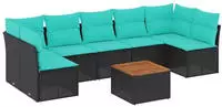 vidaXL 8-tlg. Garten-Sofagarnitur mit Kissen Schwarz Poly Rattan
