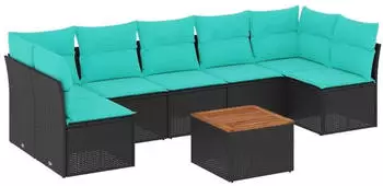 vidaXL Garten-Sofagarnitur 8-tlg. mit Kissen, Poly Rattan, Schwarz (3255903)