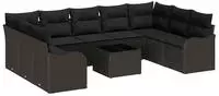 vidaXL Garten-Sofa-Set mit Kissen 10 pcs Schwarz Poly Rattan