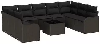 vidaXL Garten-Sofa-Set mit Kissen 10-teilig Poly Rattan (3354542)