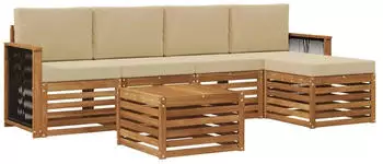 vidaXL Outdoor-Sofagarnitur mit Kissen 6-tlg. Natur und Beige (3384264)